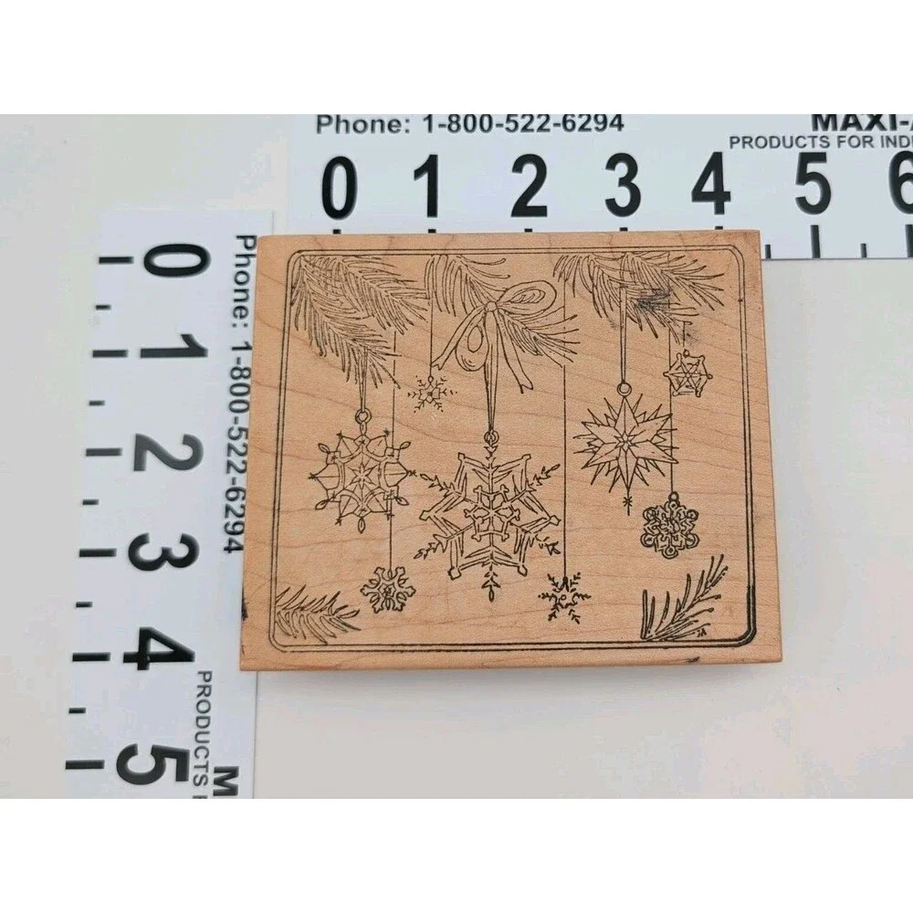 Vtg Northwoods Rubber Stamp Snowflake Ornaments Card Christmas Tree Branches